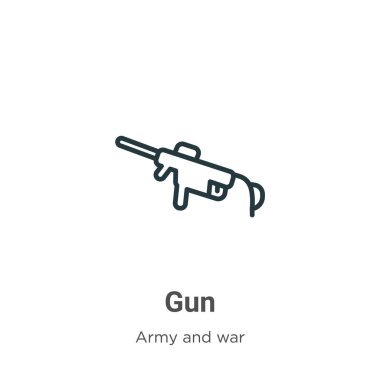 Silah çizgisi vektör simgesi. İnce çizgi siyah silah simgesi, düz vektör basit element çizimi, düzenlenebilir ordu kavramından beyaz arkaplanda izole edilmiş.