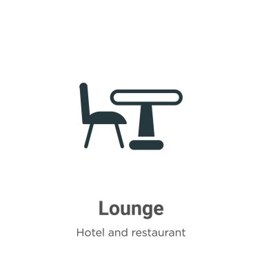 Beyaz arka planda Lounge glyph ikon vektörü. Mobil konsept ve web uygulamaları tasarımı için modern otel ve restoran koleksiyonundan düz vektör lobisi simgesi işareti.