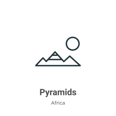 Piramitler vektör simgesini çizer. İnce çizgi siyah piramitler simgesi, düz vektör basit element illüstrasyonu düzenlenebilir Afrika kavramından beyaz arkaplanda izole edilmiş