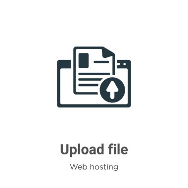 Dosya glyph simge vektörünü beyaz arkaplana yükle. Mobil konsept ve web uygulamaları tasarımı için modern web ev sahipliği koleksiyonundan düz vektör gönderme simgesi işareti.