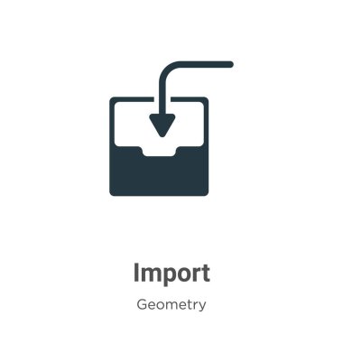 Beyaz arkaplan üzerine glyph simge vektörü aktar. Mobil konsept ve web uygulamaları tasarımı için modern geometri koleksiyonundan düz vektör aktarım simgesi işareti.