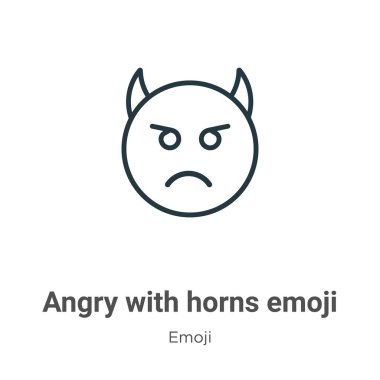 Boynuz emojisi olan kızgın vektör ikonu. Boynuz simgesi olan ince çizgi siyah, düz vektör basit element çizimi, düzenlenebilir emoji kavramından beyaz arkaplanda izole edilmiş.