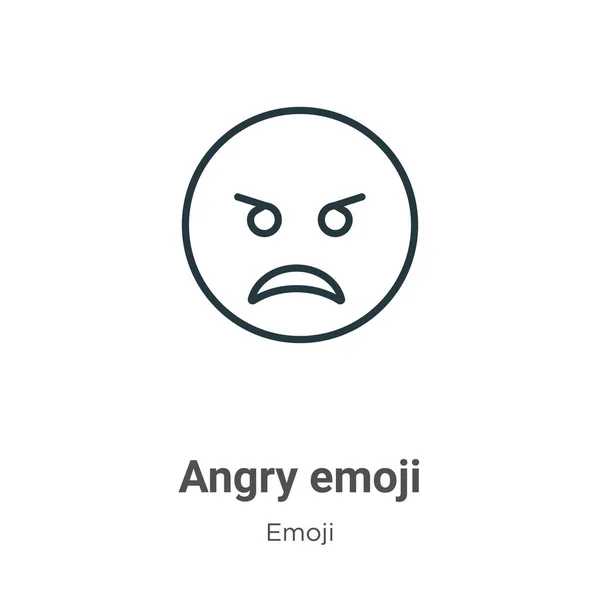 Rozzlobený Emoji Obrys Ikony Vektoru Tenká Čára Černá Naštvaný Emoji — Stockový vektor