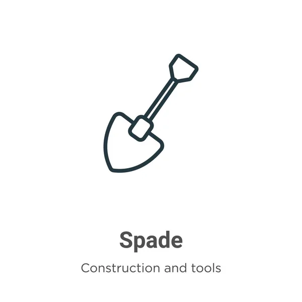 Spade contorno ícone vetorial. Ícone de pá preto de linha fina, ilustração simples vetorial plana de construção editável e conceito de ferramentas isolado em fundo branco — Vetor de Stock