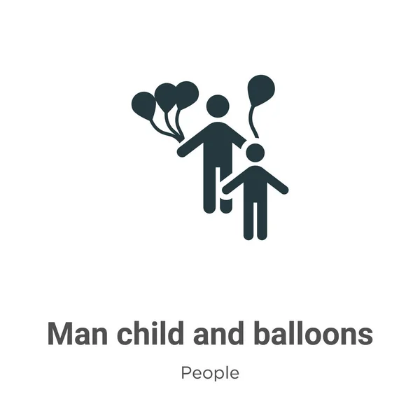 Mann Kind Und Luftballons Glyphen Symbol Vektor Auf Weißem Hintergrund — Stockvektor