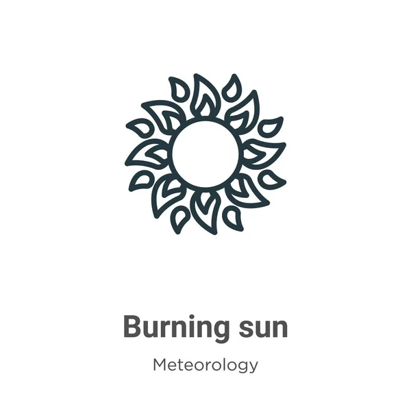 Burning Sun Outline Vector Icon Thin Line Black Burning Sun — Stock Vector