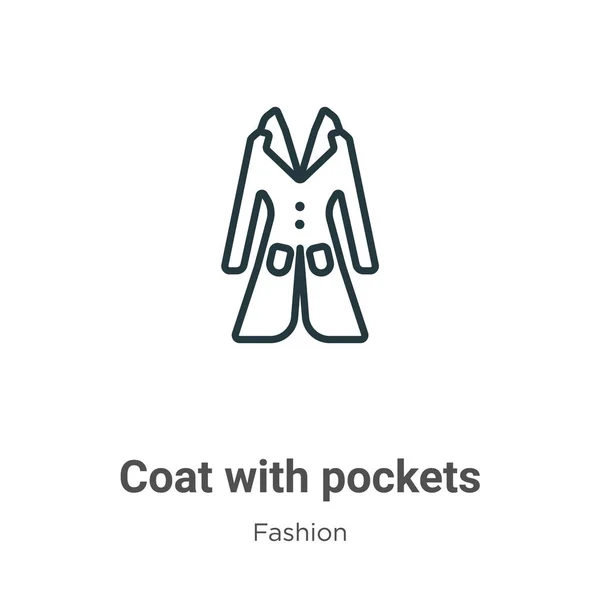 ポケットアウトラインベクトルアイコン付きコート ポケットアイコン付きの細い線ブラックコート 白を背景に隔離された編集可能なファッションコンセプトからフラットベクトルシンプルな要素イラスト — ストックベクタ