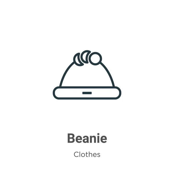 Beanie Omlijnt Vectoricoon Dunne Lijn Zwart Beanie Icoon Platte Vector — Stockvector