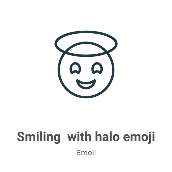 Sorrindo Com Ícone Vetor Contorno Emoji Halo Linha Fina Preto — Vetor de Stock