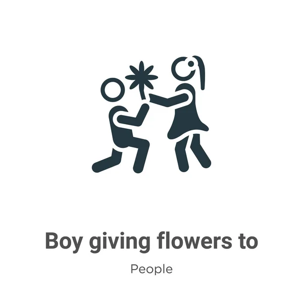 Αγόρι Δίνει Λουλούδια Στην Κοπέλα Του Διανυσματικό Εικονίδιο Λευκό Φόντο — Διανυσματικό Αρχείο
