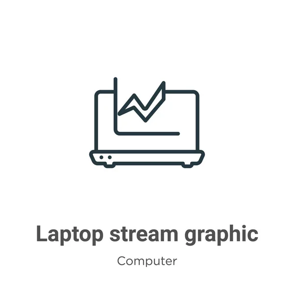 Laptop stream grafikus szimbólum körvonalazza vektor ikon. Vékony vonal fekete laptop stream grafikus szimbólum ikon, lapos vektor egyszerű elem illusztráció szerkeszthető számítógépes koncepció elszigetelt fehér háttér — Stock Vector