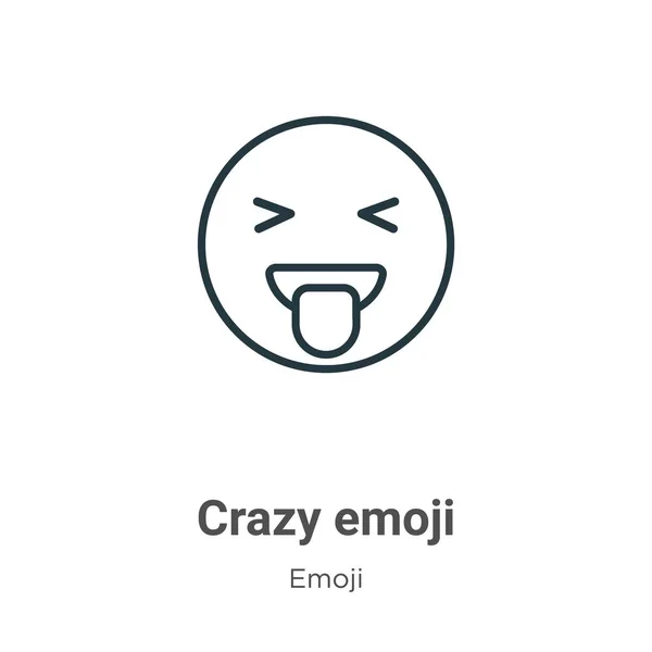 クレイジー絵文字アウトラインベクトルアイコン 細い線黒 Emojidex 絵文字デックス 白を基調とした編集可能な絵文字コンセプトからのフラットベクトルシンプルな要素イラスト — ストックベクタ