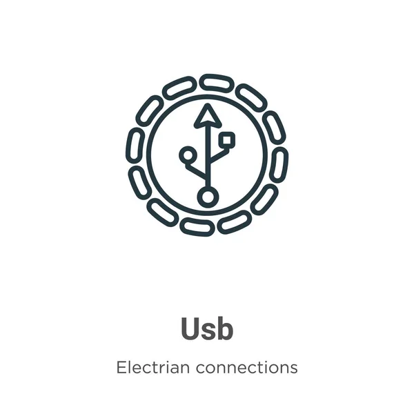 Use Icono Vectorial Contorno Icono Línea Thin Negro Usb Ilustración — Archivo Imágenes Vectoriales