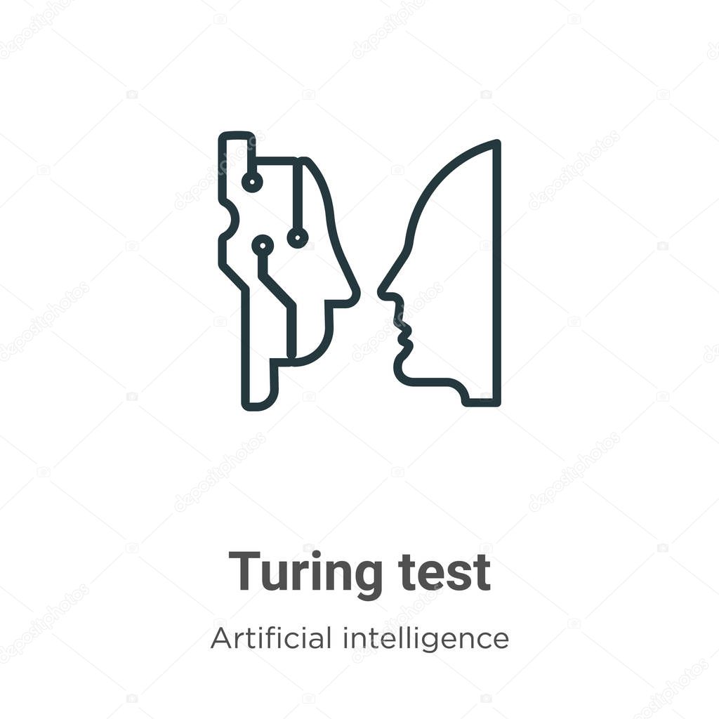 Turing test outline vector icon. Thin line black turing test icon, flat vector simple element illustration from editable artificial intelligence concept isolated on white background