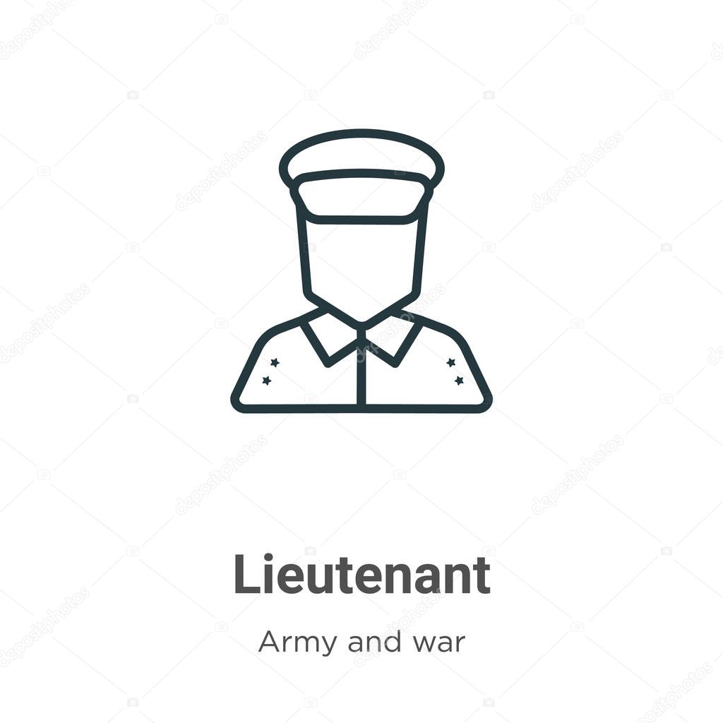 Lieutenant outline vector icon. Thin line black lieutenant icon, flat vector simple element illustration from editable army and war concept isolated on white background