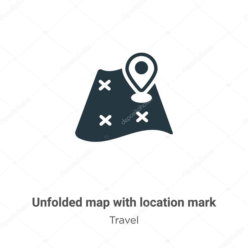 Unfolded map with location mark vector icon on white background. Flat vector unfolded map with location mark icon symbol sign from modern travel collection for mobile concept and web apps design.