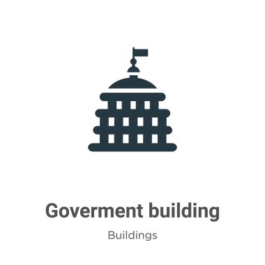 Beyaz arka planda hükümet binası vektör simgesi. Mobil konsept ve web uygulamaları tasarımı için modern binalar koleksiyonundan düz vektör hükümet simgesi oluşturma simgesi işareti.
