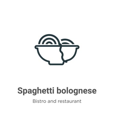 Spagetti bolonez ana hatlı vektör ikonu. İnce çizgi siyah spagetti bolonez ikonu, düz vektör basit element illüstrasyonu düzenlenebilir bistro ve restoran konsepti beyaz arka planda izole edilmiş.