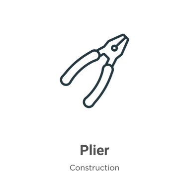 Plier outline vector icon. Thin line black plier icon, flat vector simple element illustration from editable construction concept isolated on white background