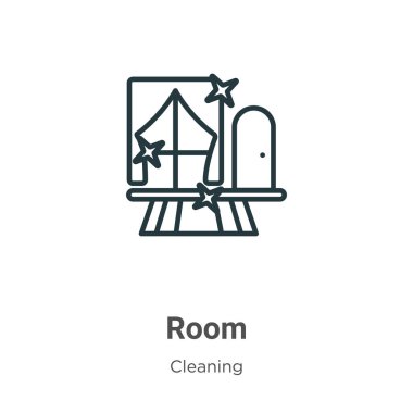 Oda ana hatlı vektör simgesi. Beyaz arkaplanda izole edilmiş ince çizgi siyah oda simgesi, düz vektör basit element çizimi