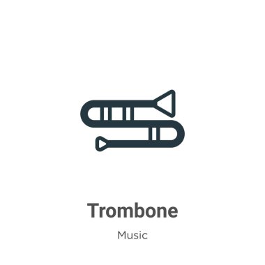 Beyaz arkaplanda trombon vektör simgesi. Mobil konsept ve web uygulamaları tasarımı için modern müzik koleksiyonundan düz vektör trombon simgesi işareti.