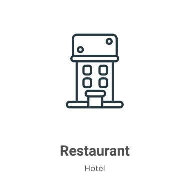 Restoranın ana hatları vektör simgesi. İnce çizgi siyah restoran simgesi, düz vektör basit element illüstrasyonu düzenlenebilir restoran kavramından beyaz arkaplanda izole edilmiş