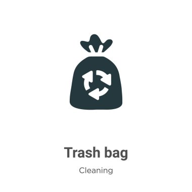 Beyaz arkaplanda çöp torbası vektör simgesi. Mobil konsept ve web uygulamaları tasarımı için modern temizlik koleksiyonundan düz vektör çöp poşeti simgesi işareti.