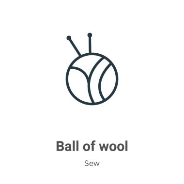 Yün kabartma çizgisi ikonu topu. Beyaz arkaplanda izole edilmiş ince çizgi siyah yün top, düz vektör basit element illüstrasyonu düzenlenebilir dikiş kavramı