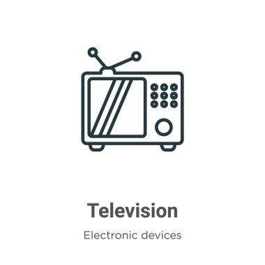 Televizyon ana hatları vektör simgesi. İnce çizgi siyah televizyon simgesi, düz vektör basit element illüstrasyonu düzenlenebilir elektronik aygıtlar kavramından izole edilmiş beyaz arkaplan