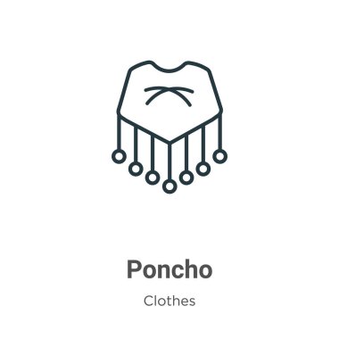 Panço ana hat vektör simgesi. İnce çizgi siyah panço simgesi, düz vektör basit element çizimi, düzenlenebilir kıyafet konsepti, beyaz arkaplanda izole edilmiş.