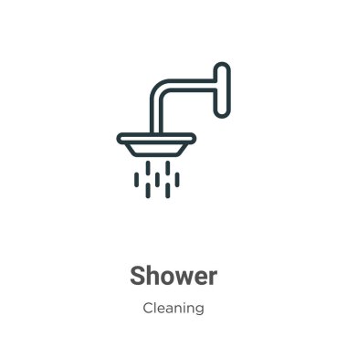 Duş taslağı vektör simgesi. Beyaz arkaplanda izole edilmiş ince çizgi siyah duş ikonu, düz vektör basit element çizimi