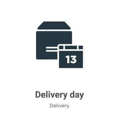 Beyaz arkaplanda teslimat günü vektör simgesi. Mobil konsept ve web uygulamaları tasarımı için modern dağıtım koleksiyonundan düz vektör dağıtım günü simgesi işareti.