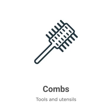 Combs vektör simgesini çizer. İnce çizgi siyah tarak simgesi, düz vektör basit element illüstrasyonu düzenlenebilir araçlar ve araç gereçleri kavramı beyaz arkaplanda izole