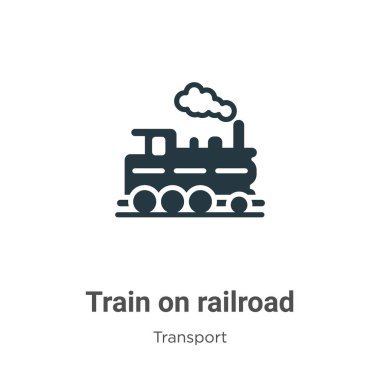 Beyaz arka planda demiryolu sembolü vektörü üzerinde tren. Mobil konsept ve web uygulamaları tasarımı için modern ulaşım koleksiyonundan demiryolu simgesi simgesi üzerindeki düz vektör treni.
