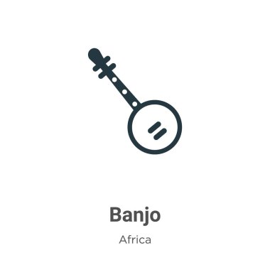 Beyaz arkaplanda Banjo vektör simgesi. Mobil konsept ve web uygulamaları tasarımı için modern Afrika koleksiyonundan düz vektör banjo simgesi işareti.