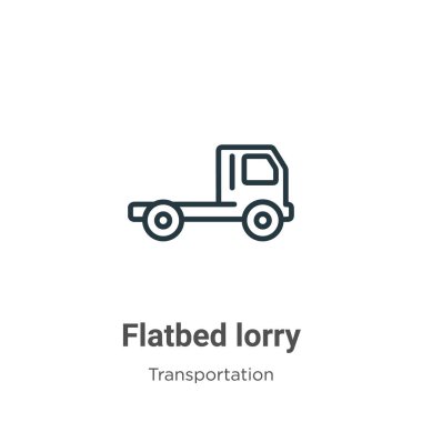 Flatbed kamyon ana hatları vektör simgesi. İnce çizgi siyah düz şeritli kamyon simgesi, düz vektör basit element çizimi, düzenlenebilir ulaşım kavramından beyaz arkaplanda izole edilmiş.