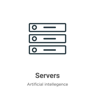 Sunucular vektör simgesini çizer. İnce çizgi siyah sunucu simgesi, düz vektör basit element illüstrasyonu düzenlenebilir yapay zeka kavramından beyaz arkaplanda izole edilmiş