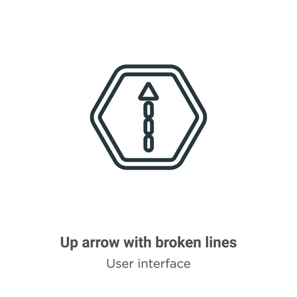 Seta para cima com linhas quebradas delinear ícone vetorial. Seta de linha fina preta para cima com ícone de linhas quebradas, ilustração simples vetorial plana do conceito de interface de usuário editável isolado em branco — Vetor de Stock