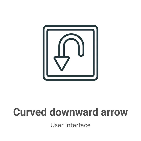 Zakrzywiona strzałka w dół zarys ikony wektora. Cienka linia czarna zakrzywiona ikona strzałki w dół, płaski wektor prosty element ilustracja z edytowalnego interfejsu użytkownika koncepcji izolowane na białym tle — Wektor stockowy