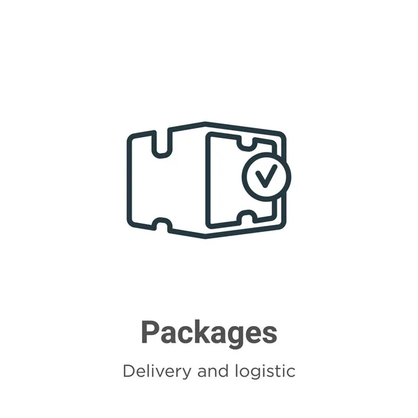 Packages outline vector icon. Thin line black packages icon, flat vector simple element illustration from editable delivery and logistics concept isolated on white background — Stock Vector