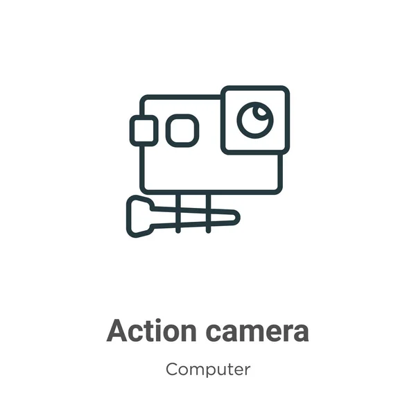 Action-Kamera umreißt Vektor-Symbol. Dünne Linie schwarzes Action-Kamera-Symbol, flacher Vektor einfache Elementillustration aus editierbarem Computerkonzept isoliert auf weißem Hintergrund — Stockvektor