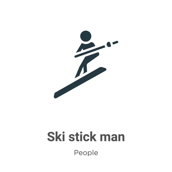 Ski Stick Man Glyph Icon Vector White Background Flat Vector — Stock Vector