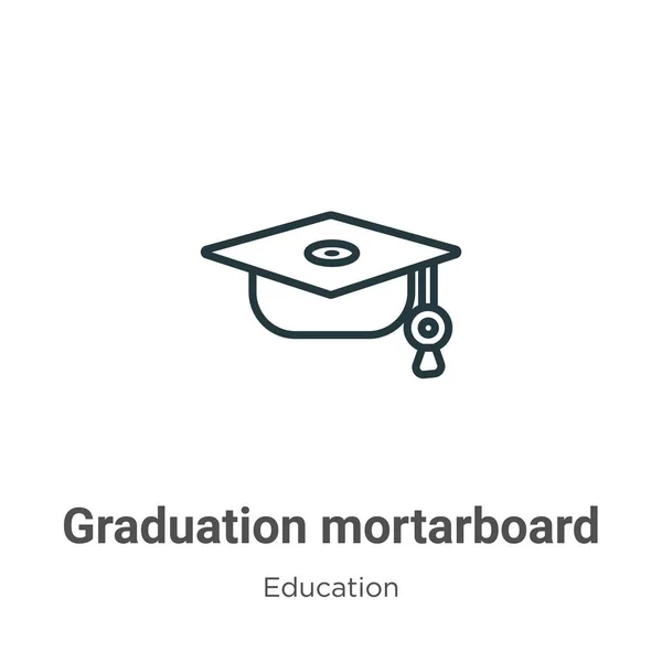 Graduation Mortarboard Outline Vector Icon Icono Mortero Graduación Negra Línea — Vector de stock