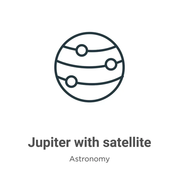 Jupiter Med Satellit Kontur Vektor Ikon Tunn Linje Svart Jupiter — Stock vektor