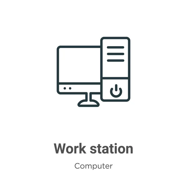 Estação de trabalho delinear ícone vetorial. Ícone da estação de trabalho preto de linha fina, ilustração simples vetorial plana do conceito de computador editável isolado no fundo branco — Vetor de Stock