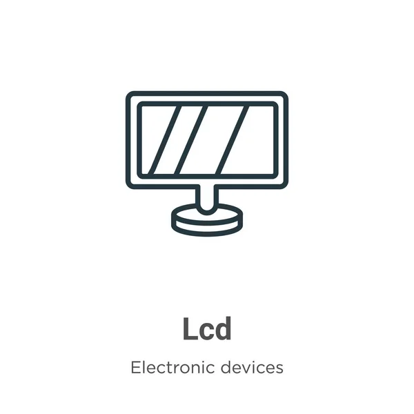 Lcd esboza un icono vectorial. icono de lcd negro de la línea de Thin, ilustración vectorial simple elemento plano del concepto de dispositivos electrónicos comestibles aislado en fondo blanco. — Archivo Imágenes Vectoriales