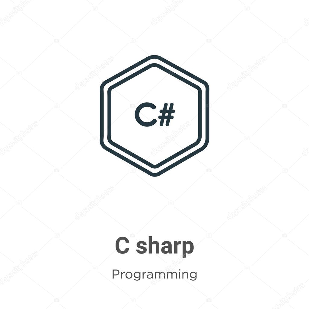 C sharp outline vector icon. Thin line black c sharp icon, flat vector simple element illustration from editable programming concept isolated on white background