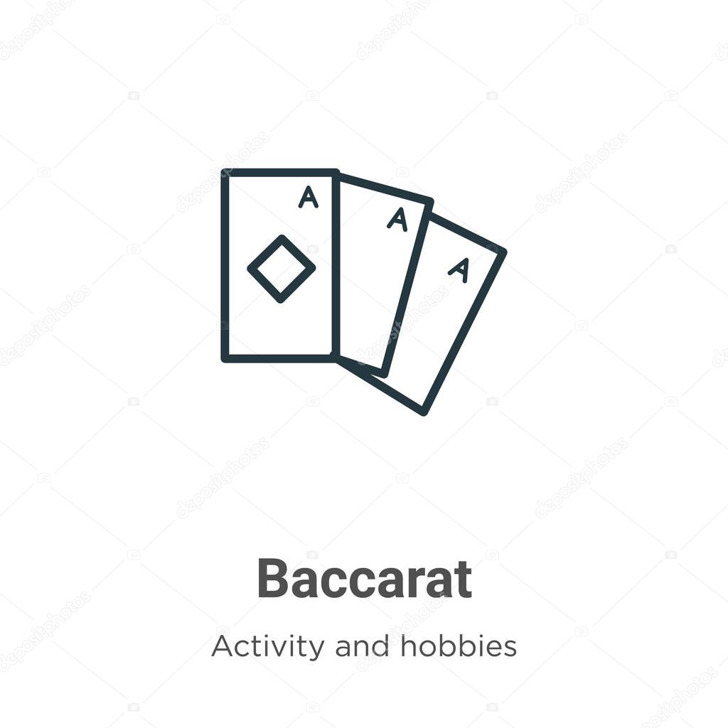 Baccarat outline vector icon. Thin line black baccarat icon, flat vector simple element illustration from editable activity and hobbies concept isolated on white background