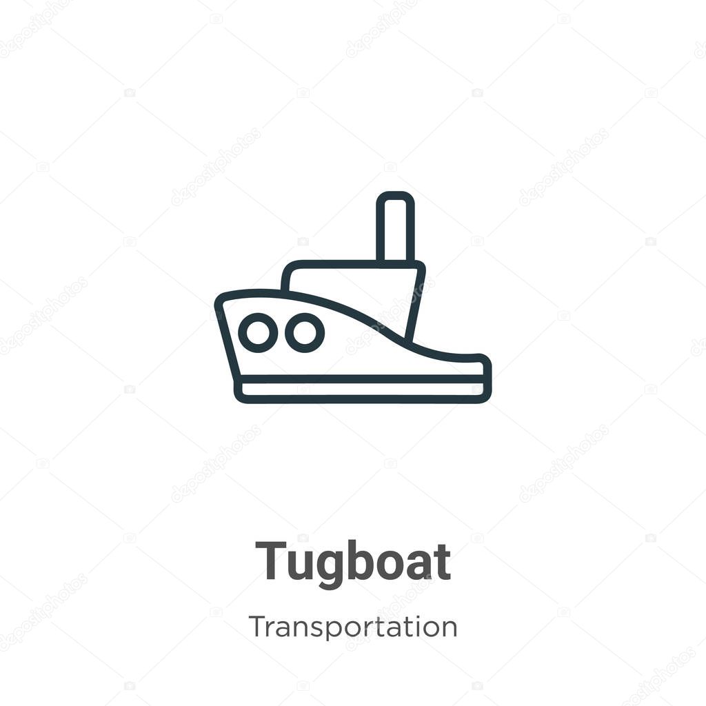 Tugboat outline vector icon. Thin line black tugboat icon, flat vector simple element illustration from editable transportation concept isolated on white background