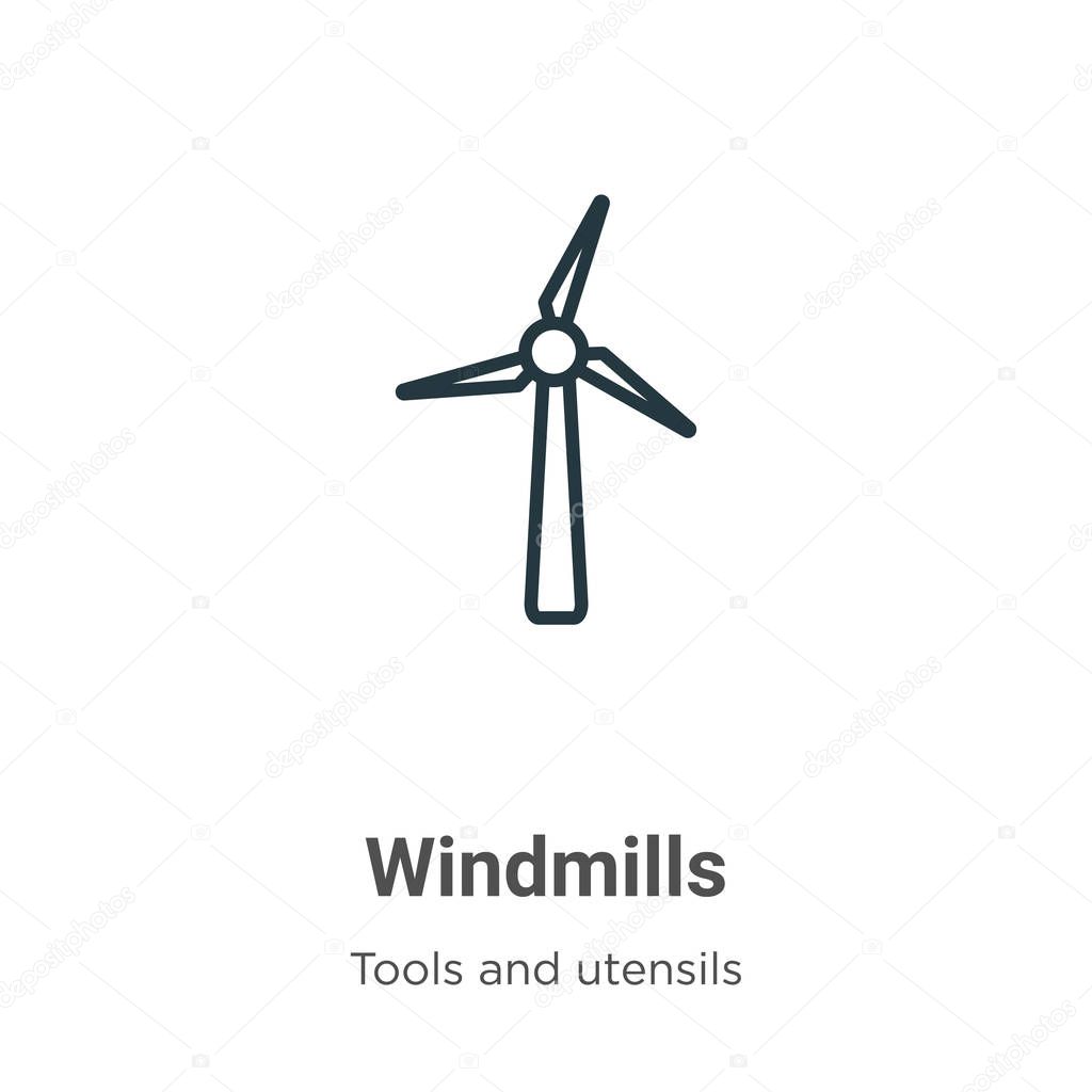 Windmills outline vector icon. Thin line black windmills icon, flat vector simple element illustration from editable tools and utensils concept isolated on white background